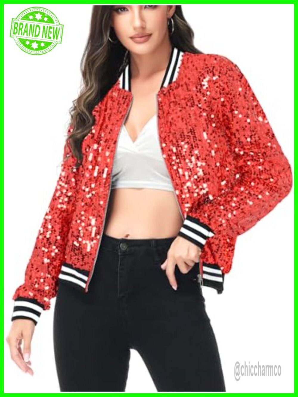 Sequin Bomber Jacket Zip Up Long Sleeve Party Concert Costume